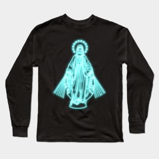 Light Blue Neon Virgin Mary Long Sleeve T-Shirt